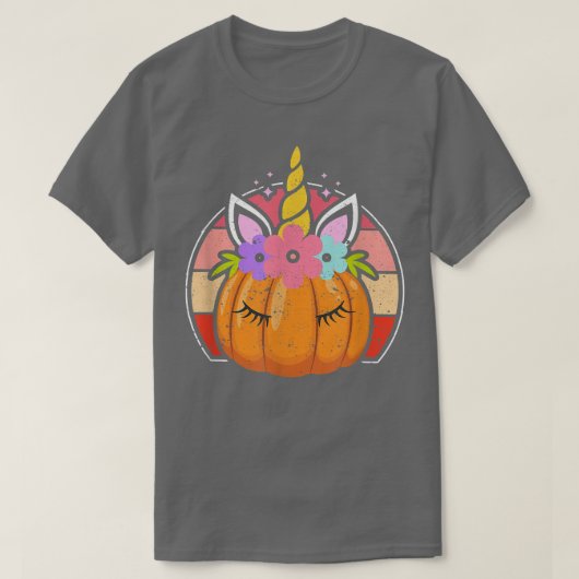 T-shirt Halloween Thanksgiving Citrouille Unicorn Horn Fun (Design devant)