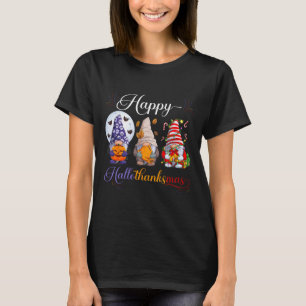 T-shirt Halloween Thanksgiving Noël Happy HalloThanks