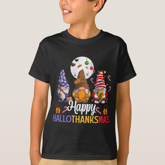 T-shirt Halloween Thanksgiving Noël Happy HalloThanks (Devant)