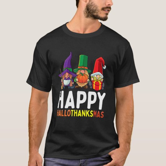 T-shirt Halloween Thanksgiving Noël Happy HalloThanks (Devant)