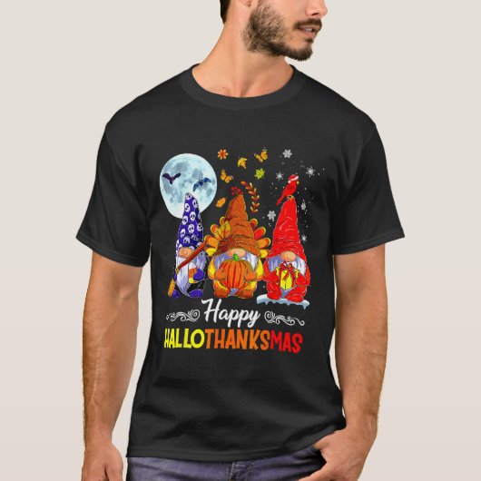 T-shirt Halloween Thanksgiving Noël Joyeux Hallomerci (Devant)