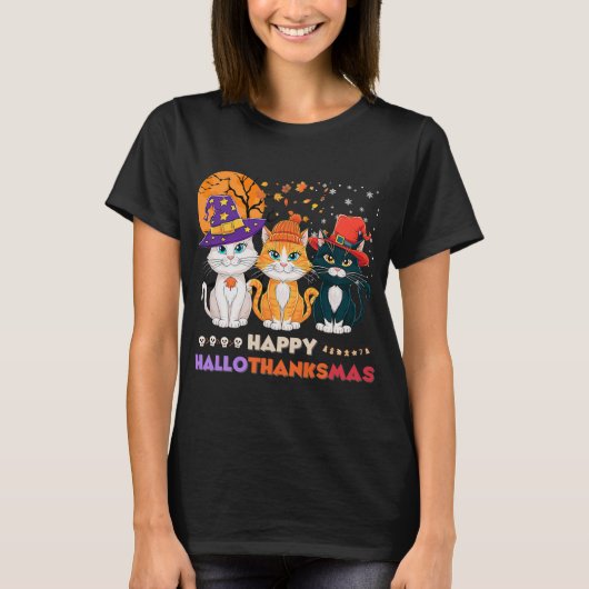 T-shirt Halloween Thanksgiving Noël Joyeux Hallomerci (Devant)
