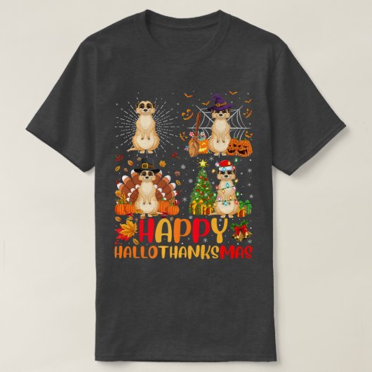 T-shirt Halloween Thanksgiving Noël Meerkat Hallothan (Design devant)