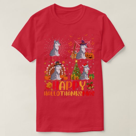 T-shirt Halloween Thanksgiving Noël Wolf Hallothanksm (Design devant)