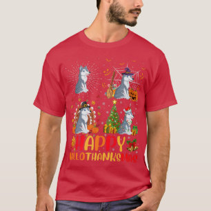T-shirt Halloween Thanksgiving Noël Wolf Hallothanksm
