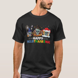 T-shirt Halloween Thanksgiving Xmas Happy Hallothanksmas S