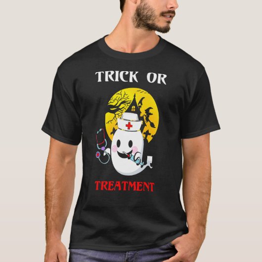 T-shirt Halloween Tracé Ou Traitement (Devant)