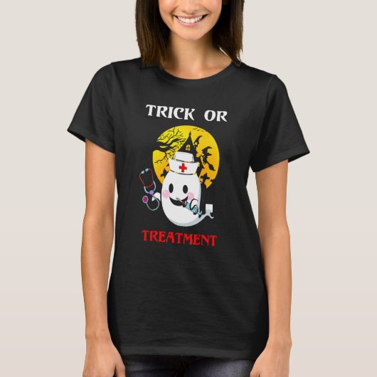T-shirt Halloween Tracé Ou Traitement (Devant)