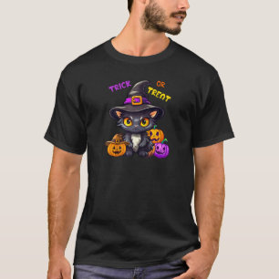 T-shirt Halloween Trick Ou Treat Cute Cat Witch Raglan Bas