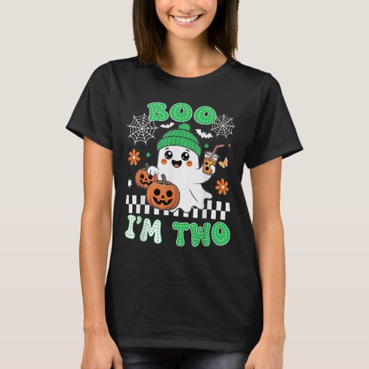 T-shirt Halloween Two Birthday Boo Im Two Groovy Birthday  (Devant)