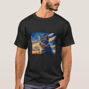 T-shirt Halloween Van Gogh Starry Night Black Cat T Shirt