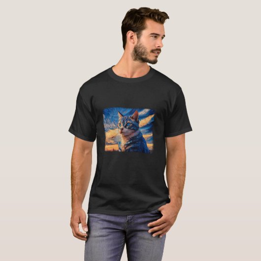 T-shirt Halloween Van Gogh Starry Night Black Cat T Shirt (Devant entier)