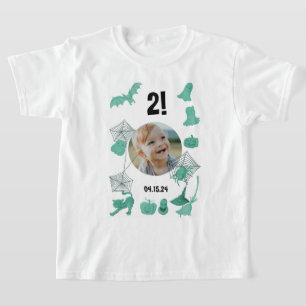 T-shirt Halloween vert personnalisé avec photo, âge et ann