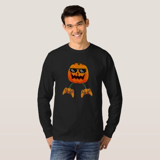 T-shirt Halloween Video Game Controller With Pumpkin Face (Devant entier)