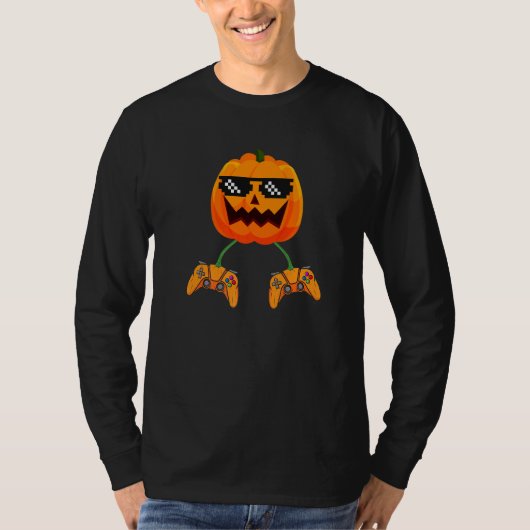 T-shirt Halloween Video Game Controller With Pumpkin Face (Devant)