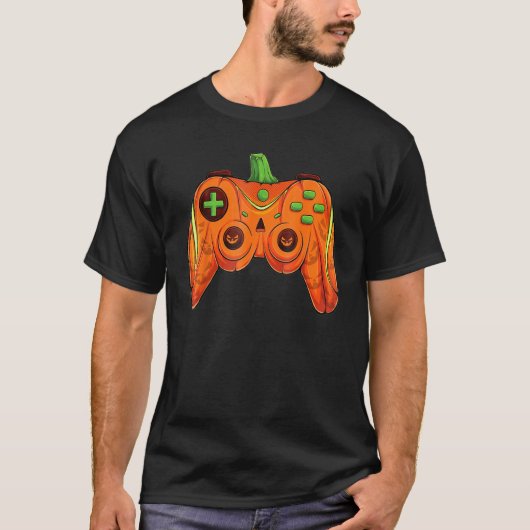 T-shirt Halloween Video Game Controller With Pumpkin Face (Devant)