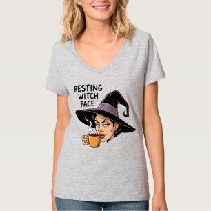 T-shirt Halloween visage de la sorcière de repos