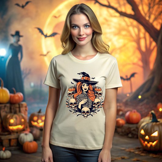 T-shirt Halloween Witch Spell among Skulls