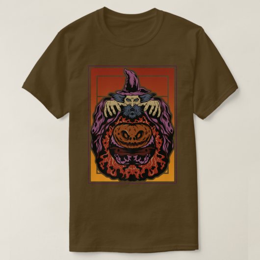 T-shirt Halloween Wizard Casting Spell on Jack o Lantern P (Design devant)