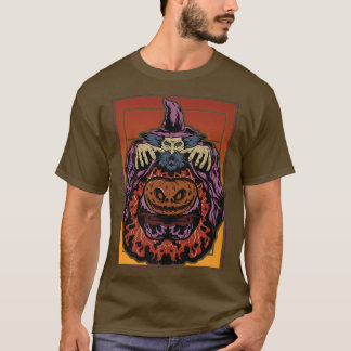 T-shirt Halloween Wizard Casting Spell on Jack o Lantern P