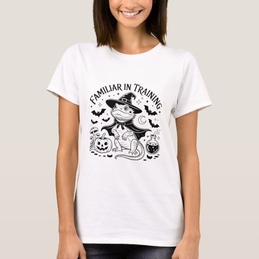 T-shirt Halloween Wizard Lizard Line Art Design (Devant)