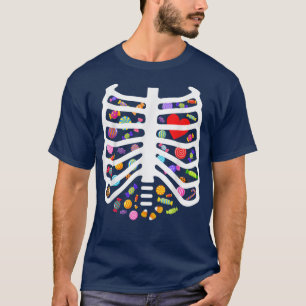 T-shirt Halloween XRay Skeleton Rib Cage Coeur Candy Kids 