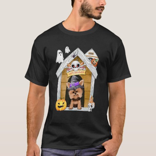 T-shirt Halloween Yorkshire Terrier Chien sorcier Haunch H (Devant)