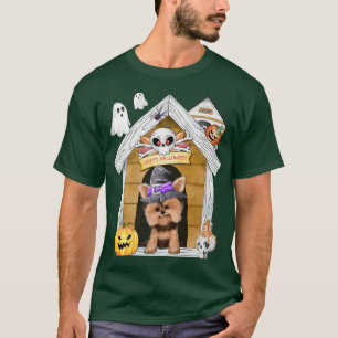 T-shirt Halloween Yorkshire Terrier Dog Witch Haunted Hous