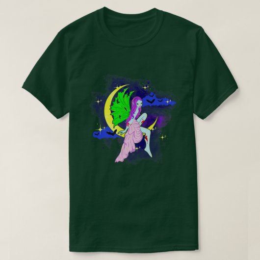 T-shirt Halloween Zombie Fée Assis Sur Une Lune Flottant (Design devant)
