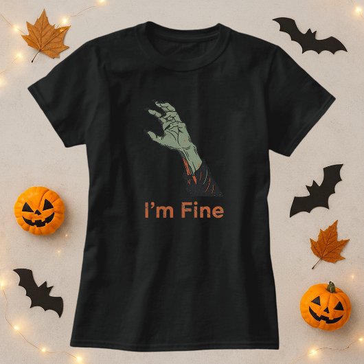 T-shirt Halloween Zombie Horreur main Je vais bien