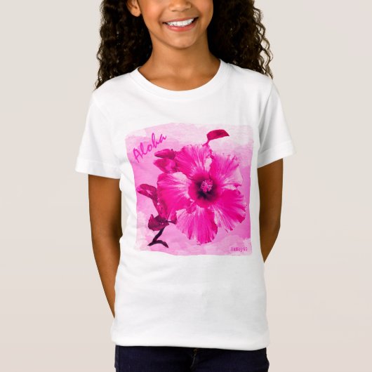 T-Shirt HAMbyWG - Hibiscus d'Hawaiin rose vif pour fille (Devant)