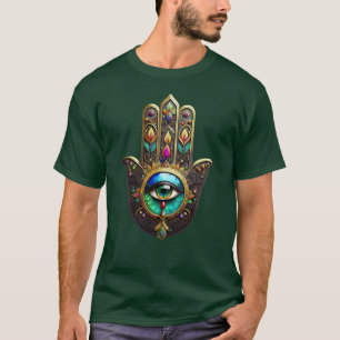 T-shirt Hamsa Brun Coloré Troisième Oeil Arc-en-Ciel