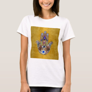 T-shirt Hamsa Coeurs Fleurs Opal Art sur Or