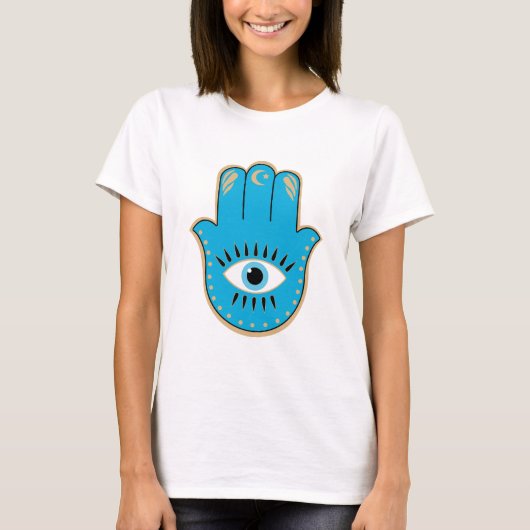 T-shirt Hamsa main Grec mal Oeil bleu (Devant)