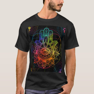 T-shirt Hamsa orné : motif néon dessiné à la main.