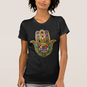 T-shirt Hamsa peint or Améthyste Rubis Troisième Œil