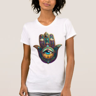 T-shirt Hamsa Violet Turquoise avec Troisième Œil Turquois