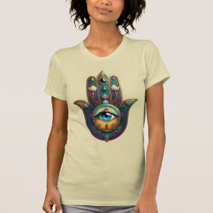 T-shirt Hamsa Violet Turquoise sarcelle avec Troisième Œil