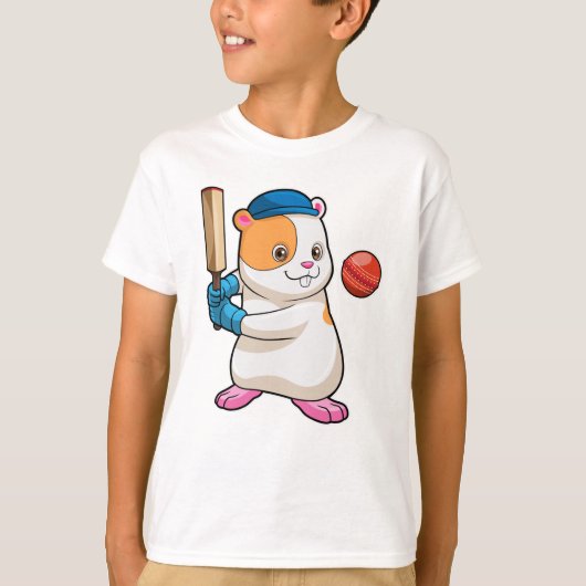 T-shirt Hamster au cricket avec batte de cricket & Casquet (Devant)