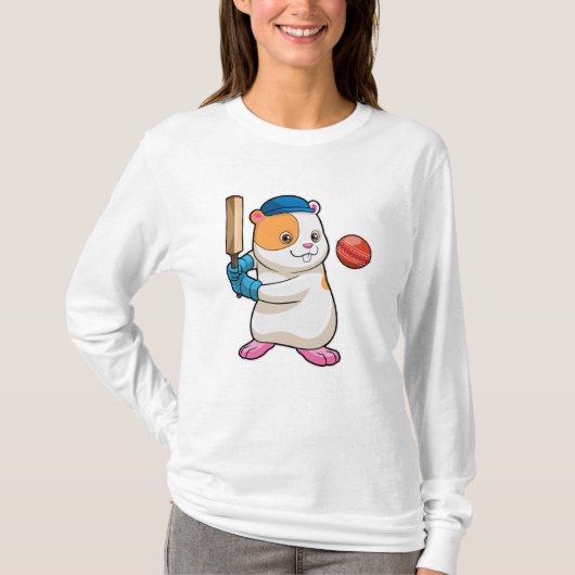 T-shirt Hamster au cricket avec batte de cricket & Casquet (Devant)
