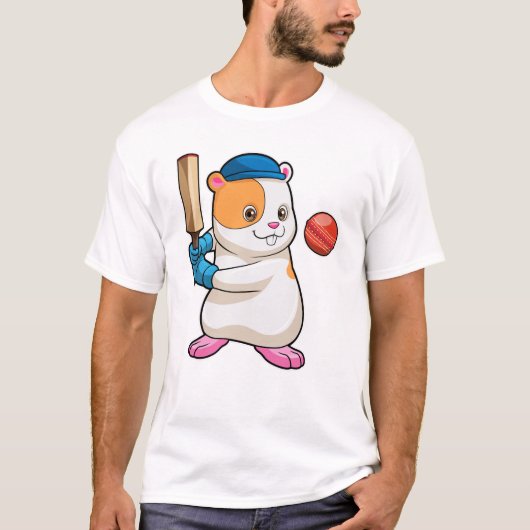 T-shirt Hamster au cricket avec batte de cricket & Casquet (Devant)