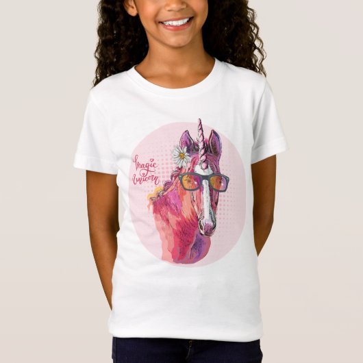 T-Shirt Hand drawing pink Unicorn (Devant)