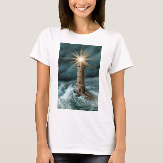 T-shirt hand drawn and painted light house by the sea (Devant)