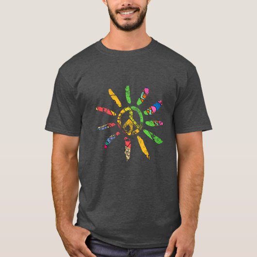 T-shirt Hand Drawn Ethnic Peace Sign Hippie Bohemian  (Devant)
