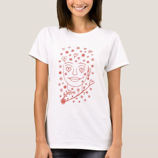 T-shirt Hand-Drawn Romantic Line Art Illustration (Devant)