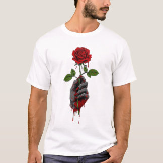 T-shirt Hand Holding a Thorny Rose with Blood Illustration