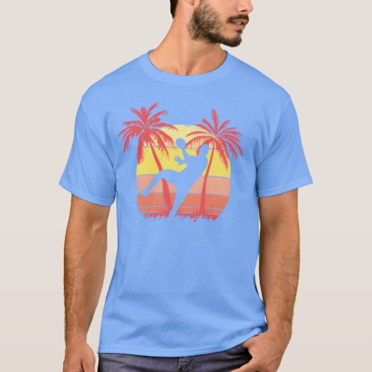 T-shirt Handbollhrow Male Summer Sunset 80s Palm funny (Devant)