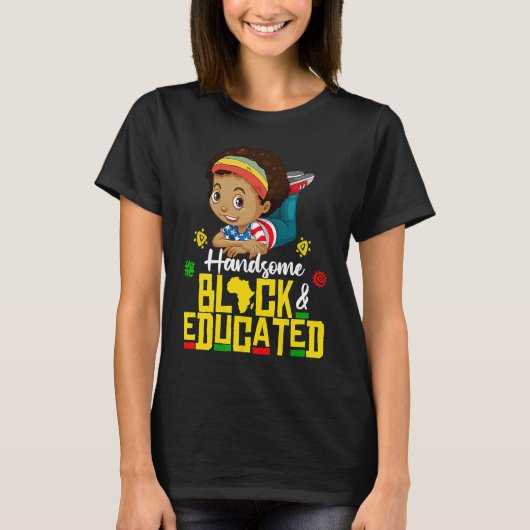 T-shirt Handsome Black Educated Black History Kids Boys Af (Devant)