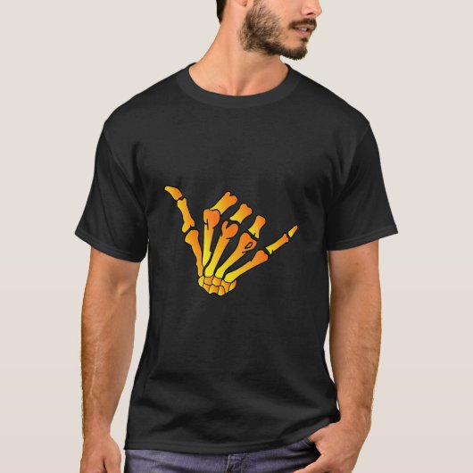T-shirt Hang Loose Sign Hawaii Surf Halloween Squelette (Devant)