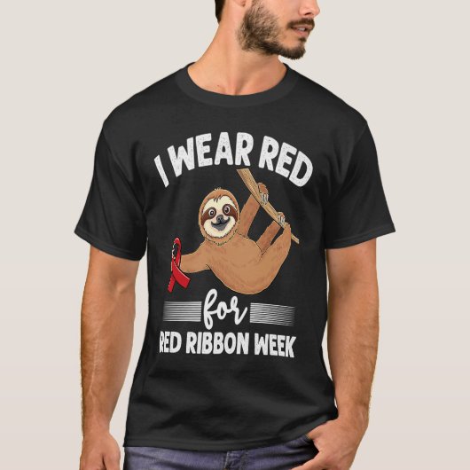 T-shirt Hanging sloth We Wear Red For Red Ribbon Week Awar (Devant)